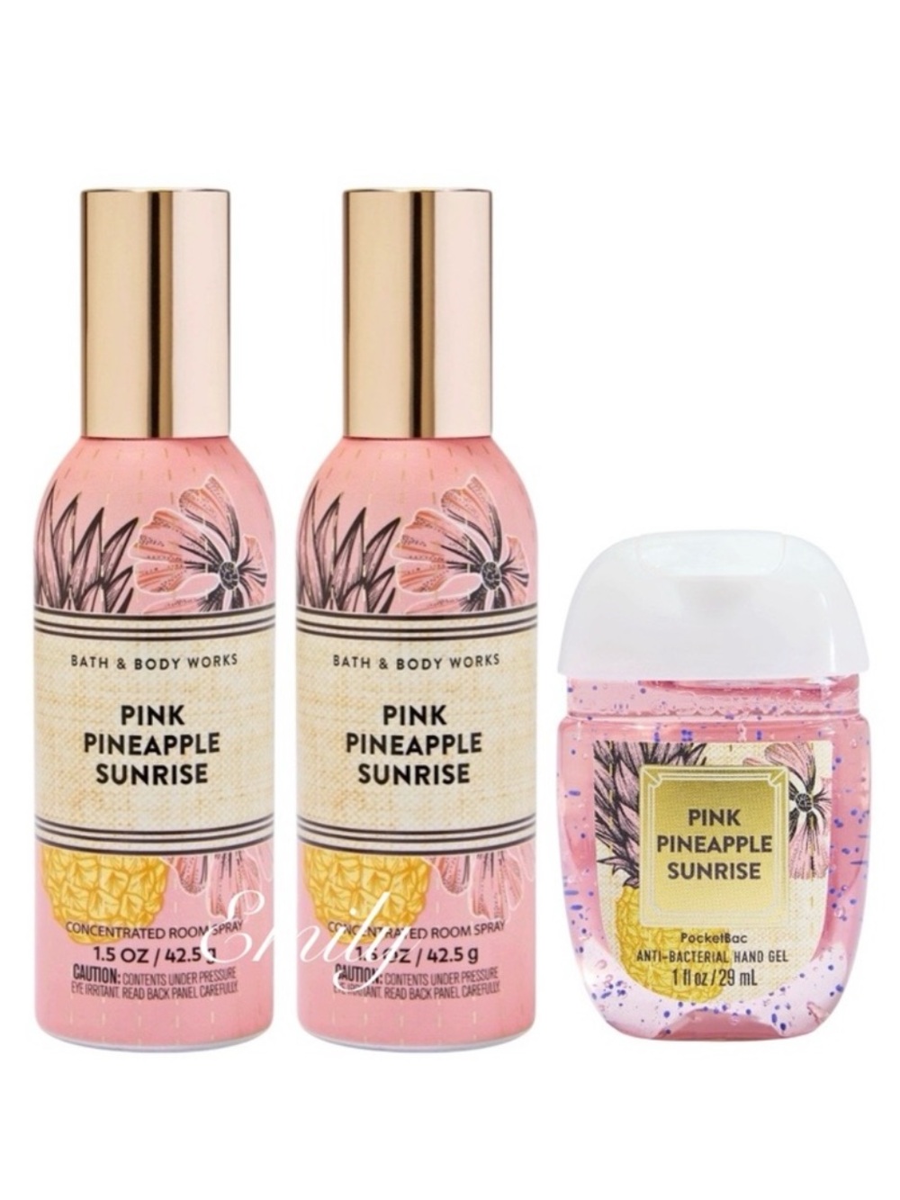 NEW 3-Pc Bath & Body Works PINK PINEAPPLE SUNRISE Room Spray + Hand Gel Bundle